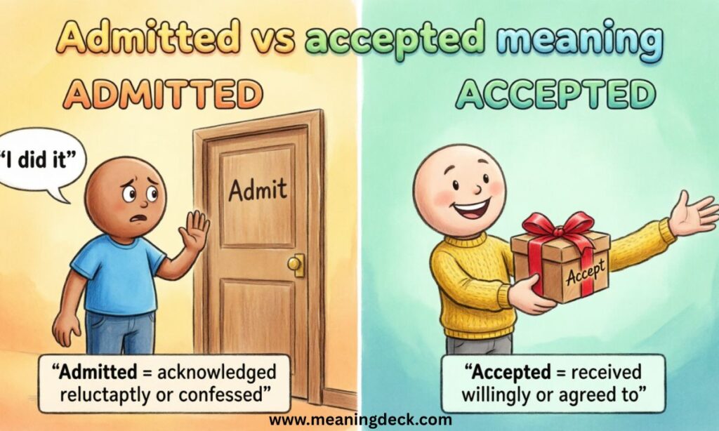 Admitted vs accepted meaning