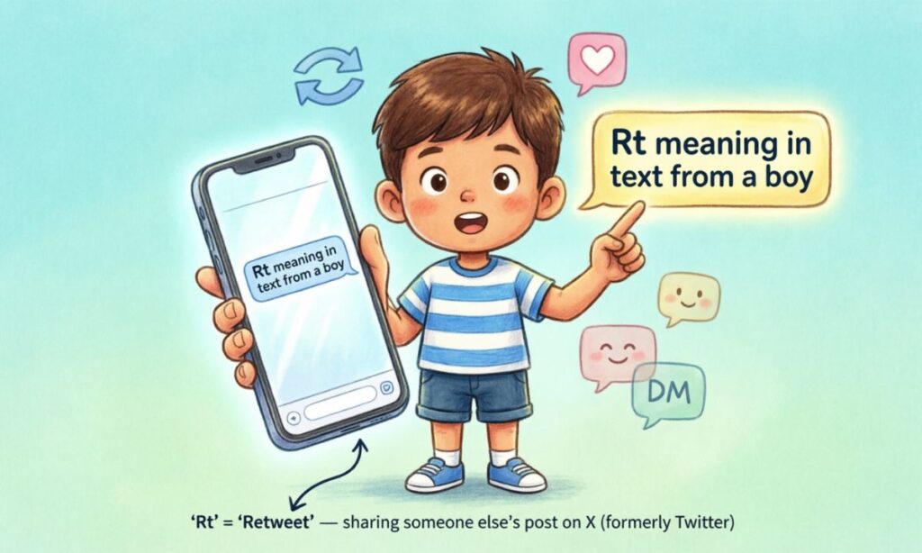 Rt meaning in text from a boy