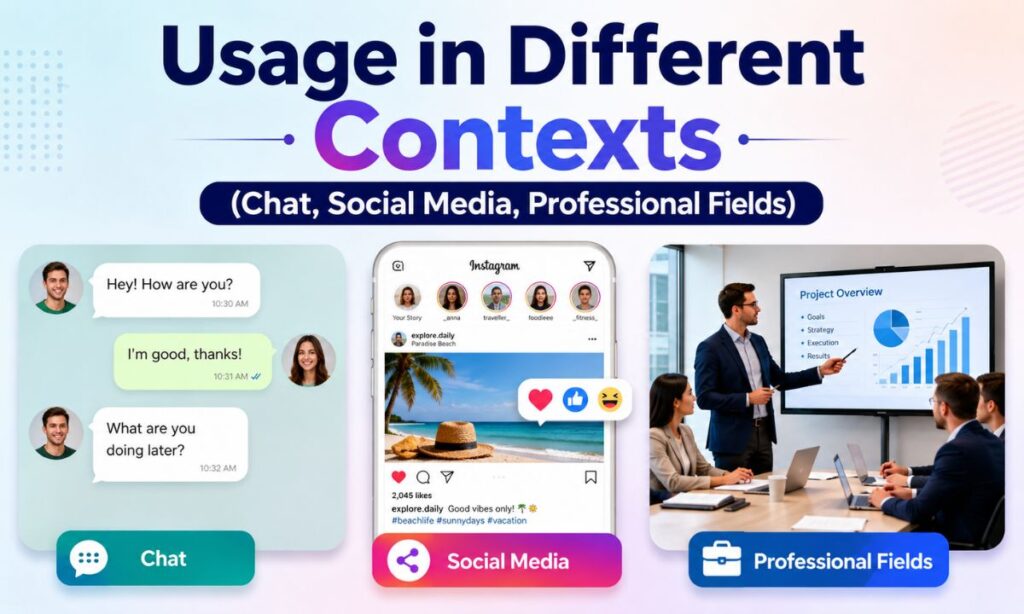 Usage in Different Contexts (Chat, Social Media, Professional Fields)